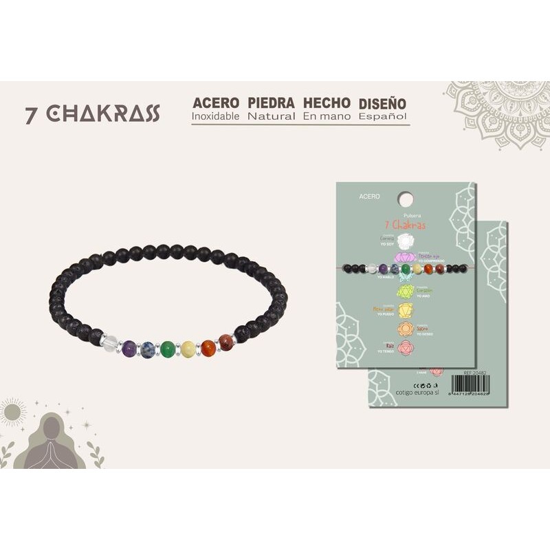 Pulsera 7 Chakras con Piedras Naturales 6 mm y Acero Plateado - Coleccion 7 chakras